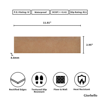 3" x 12" Spanish Nok Matte Porcelain Floor and Wall Tile