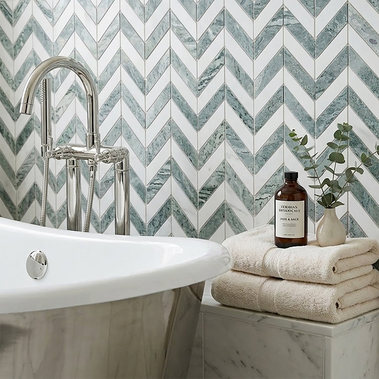 14.88" x 12.72" Chevron Honed Marble Floor and Wall Mosaic Tile