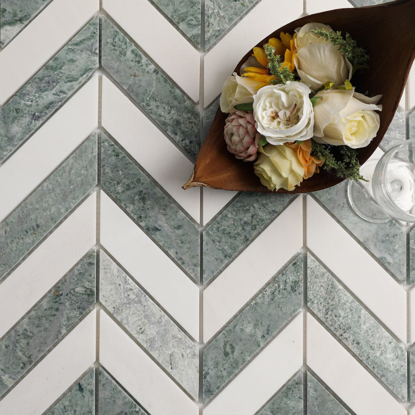 14.88" x 12.72" Chevron Honed Marble Floor and Wall Mosaic Tile