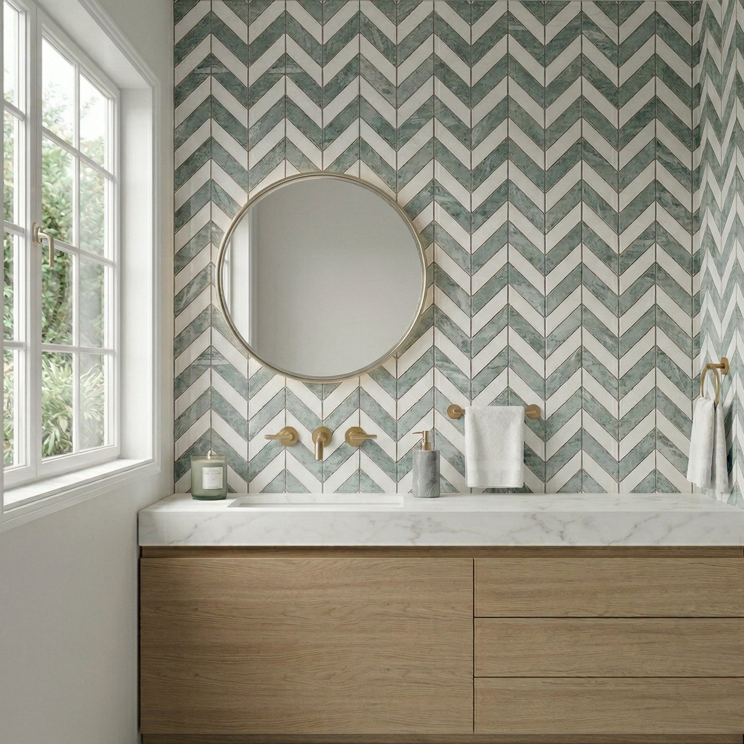 14.88" x 12.72" Chevron Honed Marble Floor and Wall Mosaic Tile