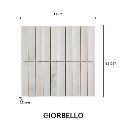 12.09" x 12.6" 3D Fluted Accent Honed Marble Wall Mosaic Tile