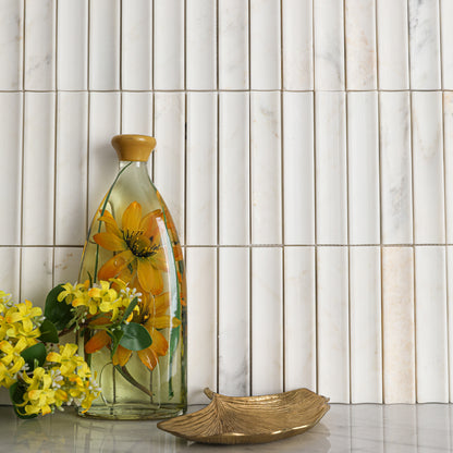12.09" x 12.6" 3D Fluted Accent Honed Marble Wall Mosaic Tile