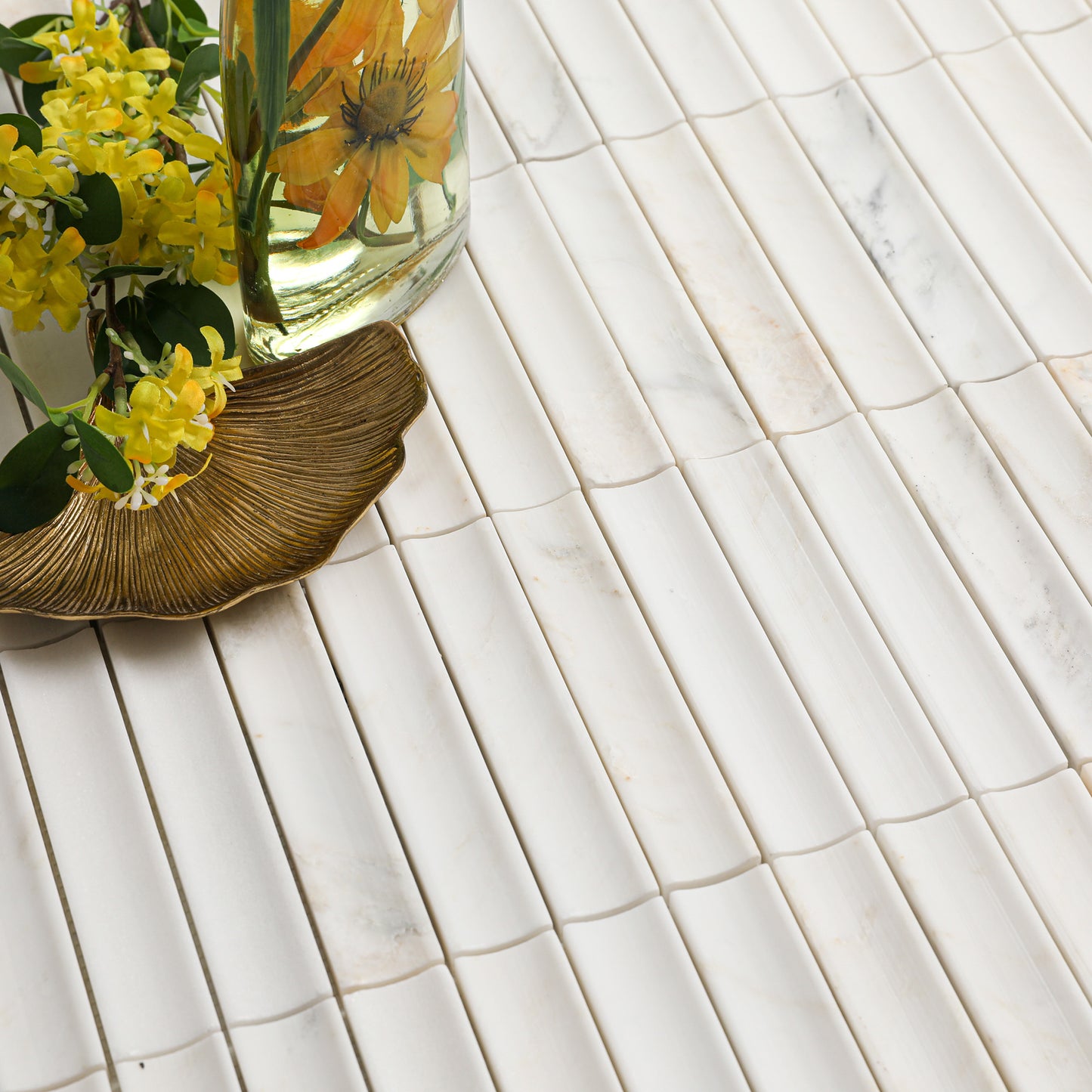 12.09" x 12.6" 3D Fluted Accent Honed Marble Wall Mosaic Tile