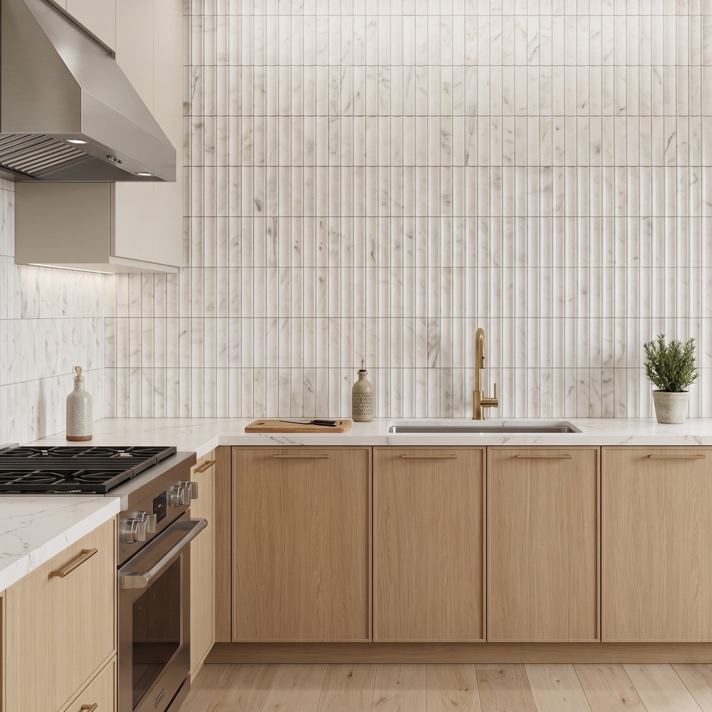 12.09" x 12.6" 3D Fluted Accent Honed Marble Wall Mosaic Tile