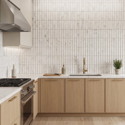12.09" x 12.6" 3D Fluted Accent Honed Marble Wall Mosaic Tile