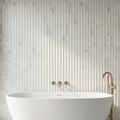 12.09" x 12.6" 3D Fluted Accent Honed Marble Wall Mosaic Tile