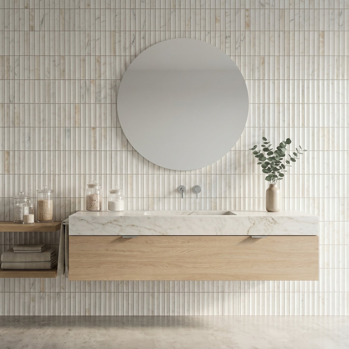 12.09" x 12.6" 3D Fluted Accent Honed Marble Wall Mosaic Tile