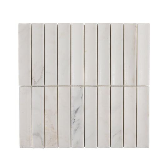 12.09" x 12.6" 3D Fluted Accent Honed Marble Wall Mosaic Tile