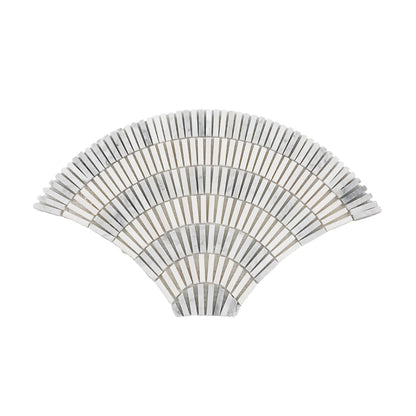 15" x 8.88" Fish Scale Fan Art Deco Honed Marble Floor and Wall Mosaic Tile