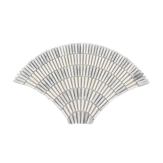 15" x 8.88" Fish Scale Fan Art Deco Honed Marble Floor and Wall Mosaic Tile