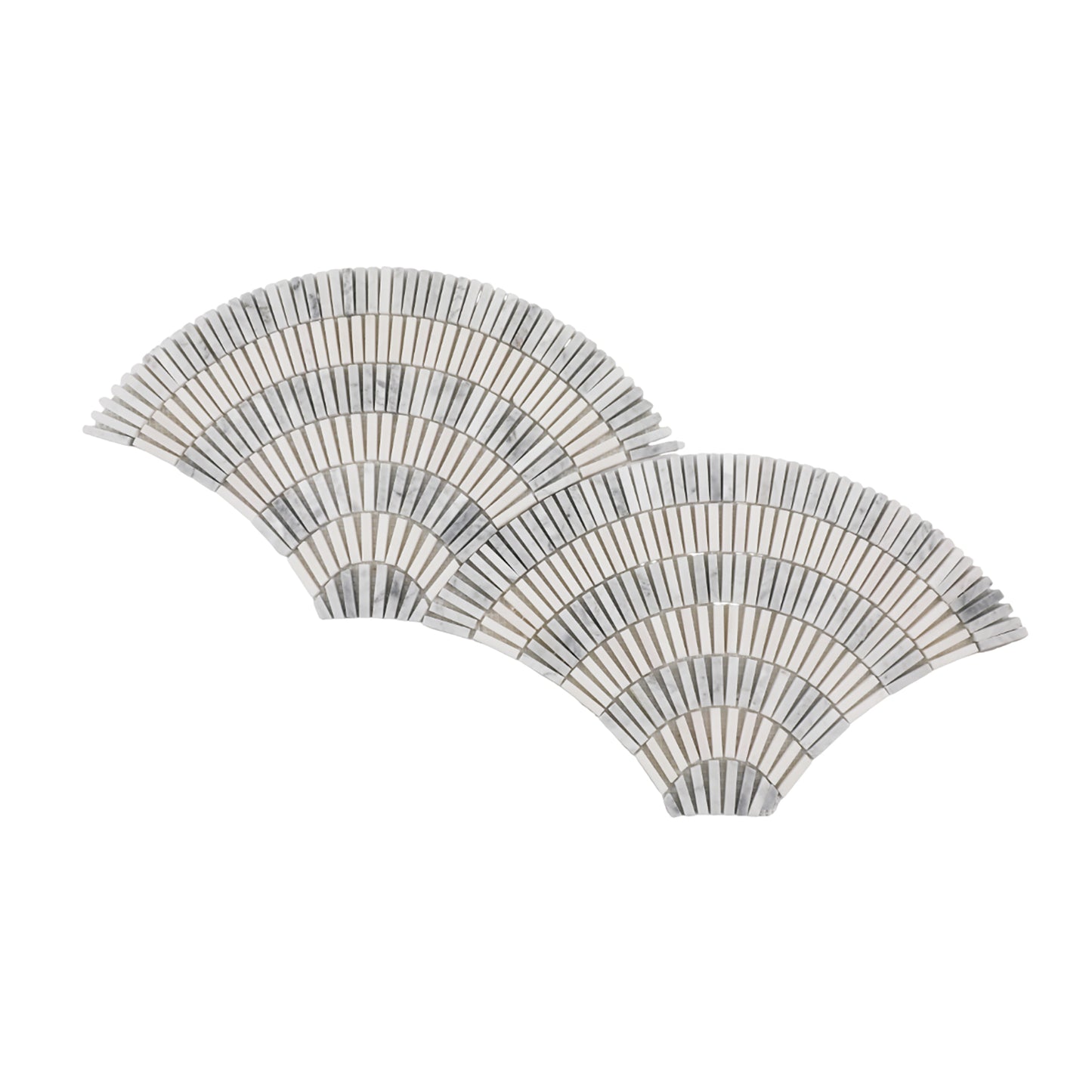 15" x 8.88" Fish Scale Fan Art Deco Honed Marble Floor and Wall Mosaic Tile