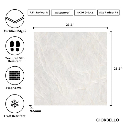 24” x 24” Spanish Taj Mahal Matte Marble Look Porcelain Floor and Wall Tile