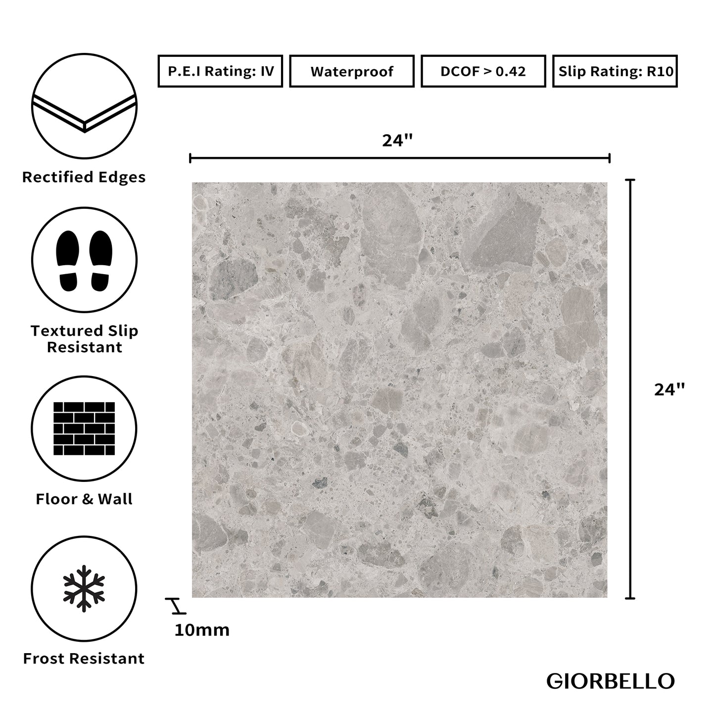 24” x 24” Ambience Italian Porcelain Floor and Wall Tile