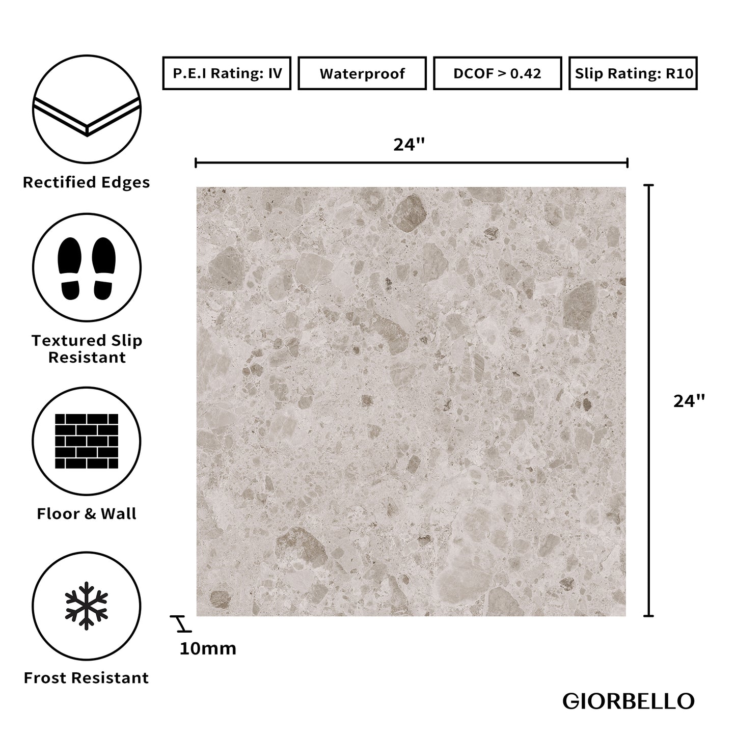 24” x 24” Ambience Italian Porcelain Floor and Wall Tile