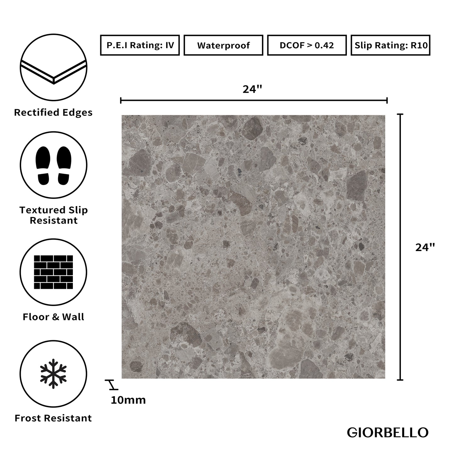 24” x 24” Ambience Italian Porcelain Floor and Wall Tile