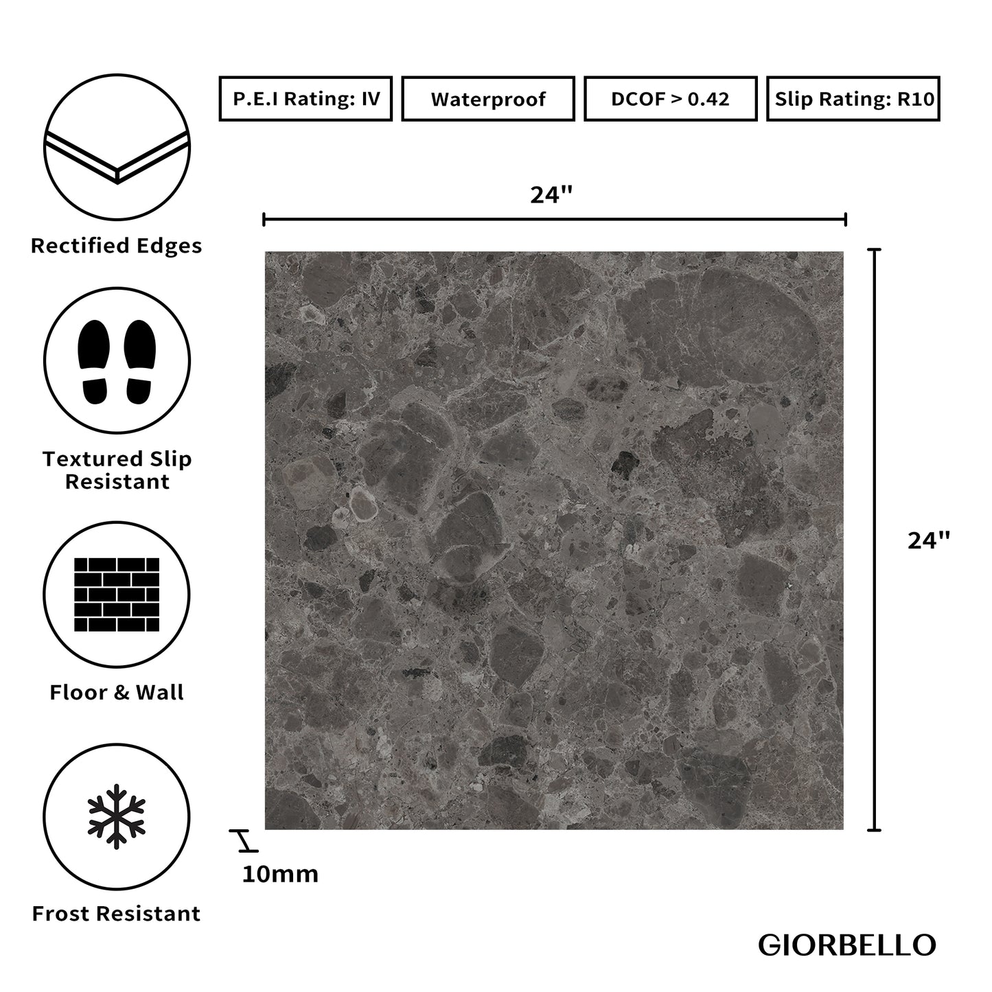 24” x 24” Ambience Italian Porcelain Floor and Wall Tile