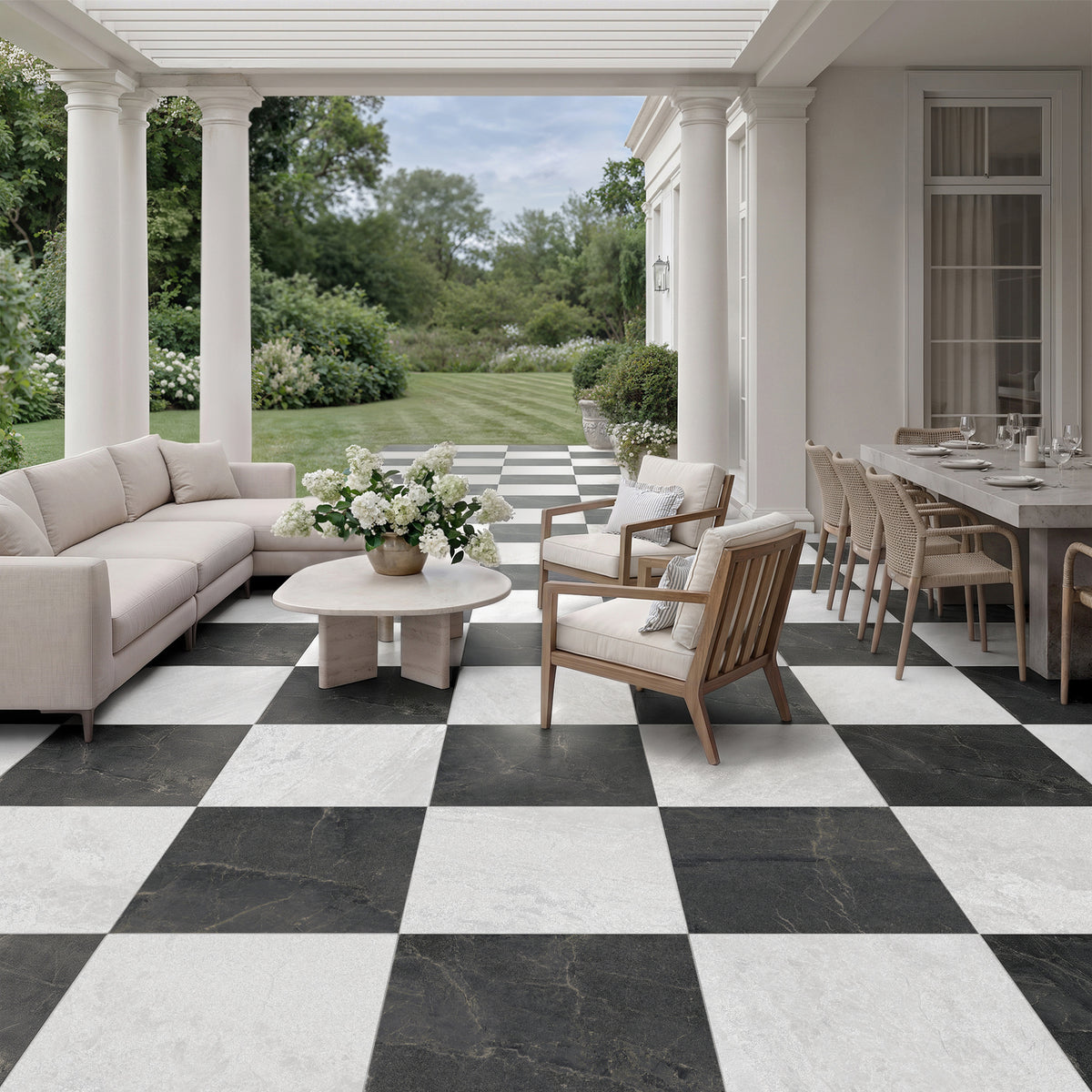 24” x 24” Spanish NoirBlanc Matte Porcelain Floor and Wall Tile