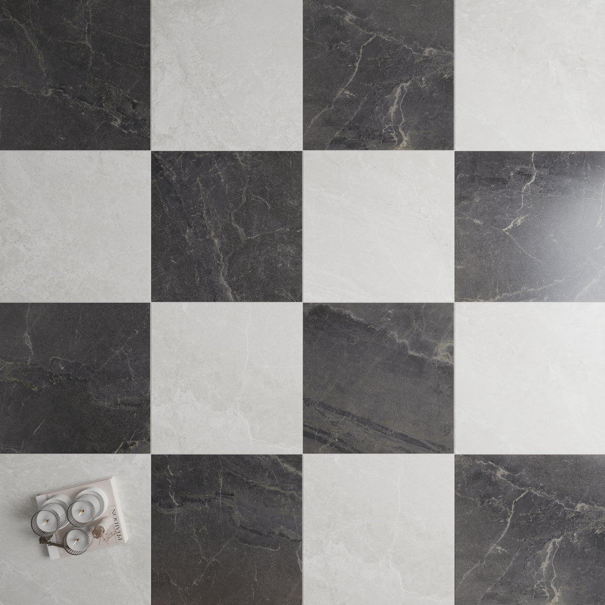 24” x 24” Spanish NoirBlanc Matte Porcelain Floor and Wall Tile