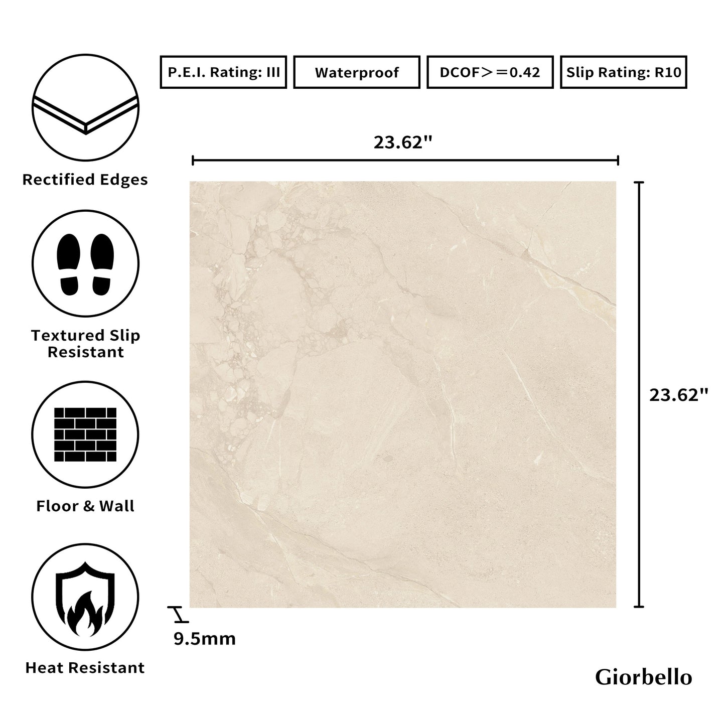 24” x 24” Spanish Callas Matte Stone Look Porcelain Floor and Wall Tile