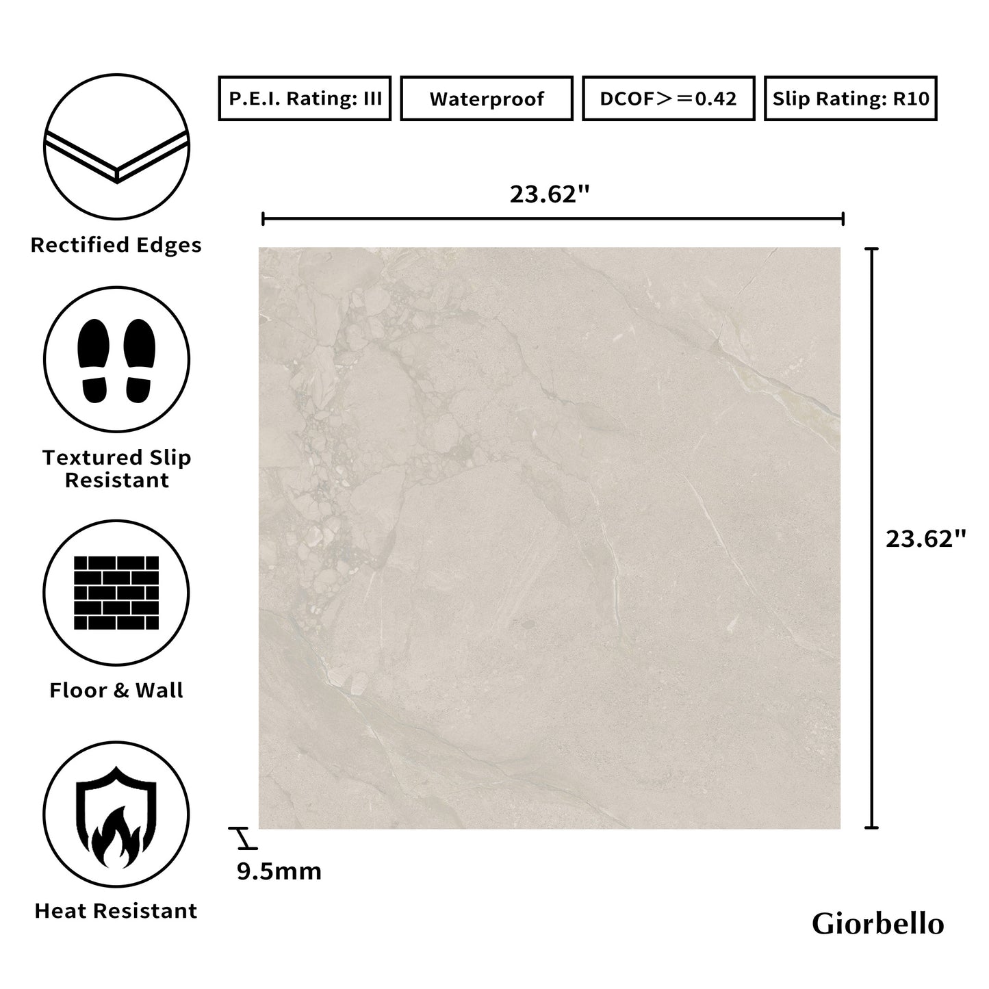 24” x 24” Spanish Callas Matte Stone Look Porcelain Floor and Wall Tile