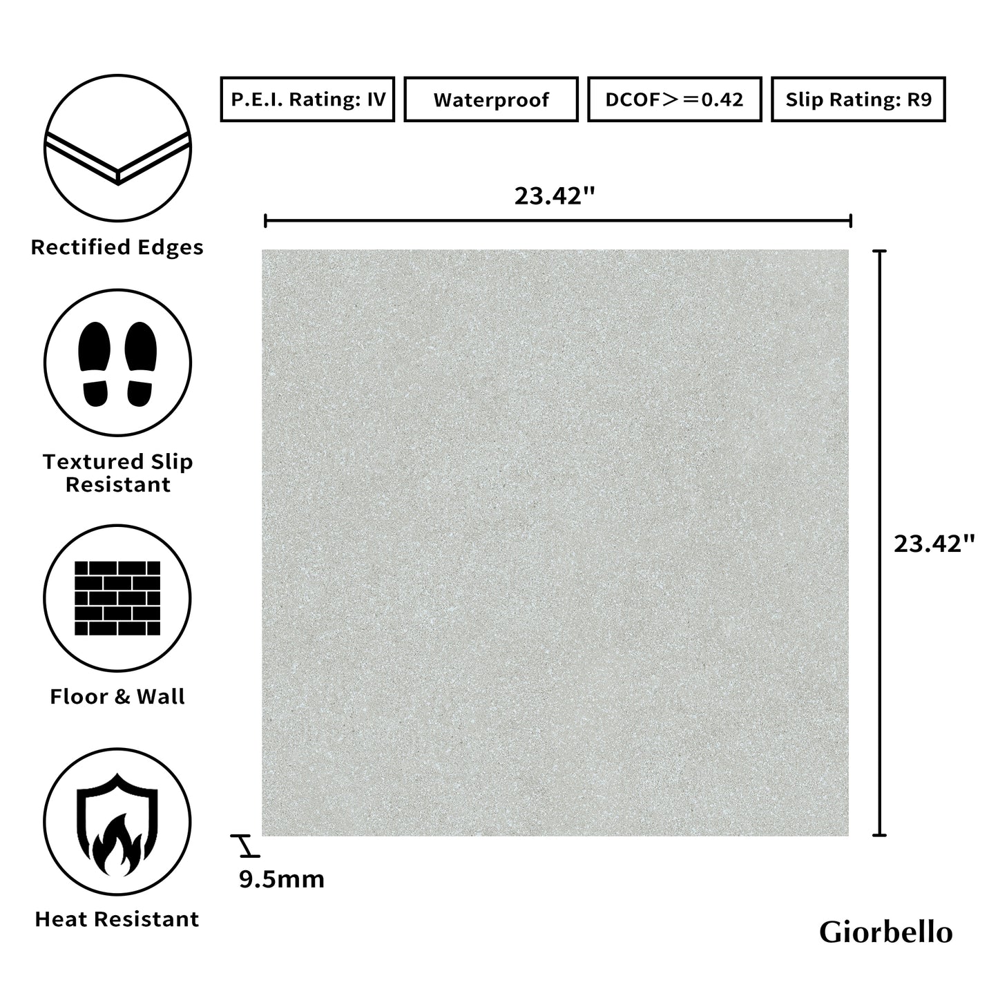24” x 24” Spanish Koyoto Matte Stone Look Porcelain Floor and Wall Tile