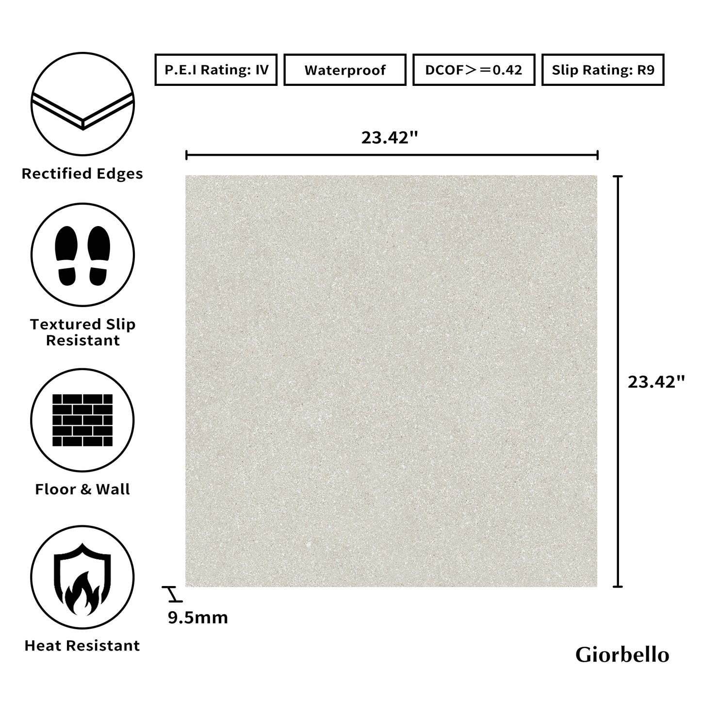 24” x 24” Japanese Kyoto Matte 3D Textured Micro Terrazzo Look Porcelain Floor and Wall Tile