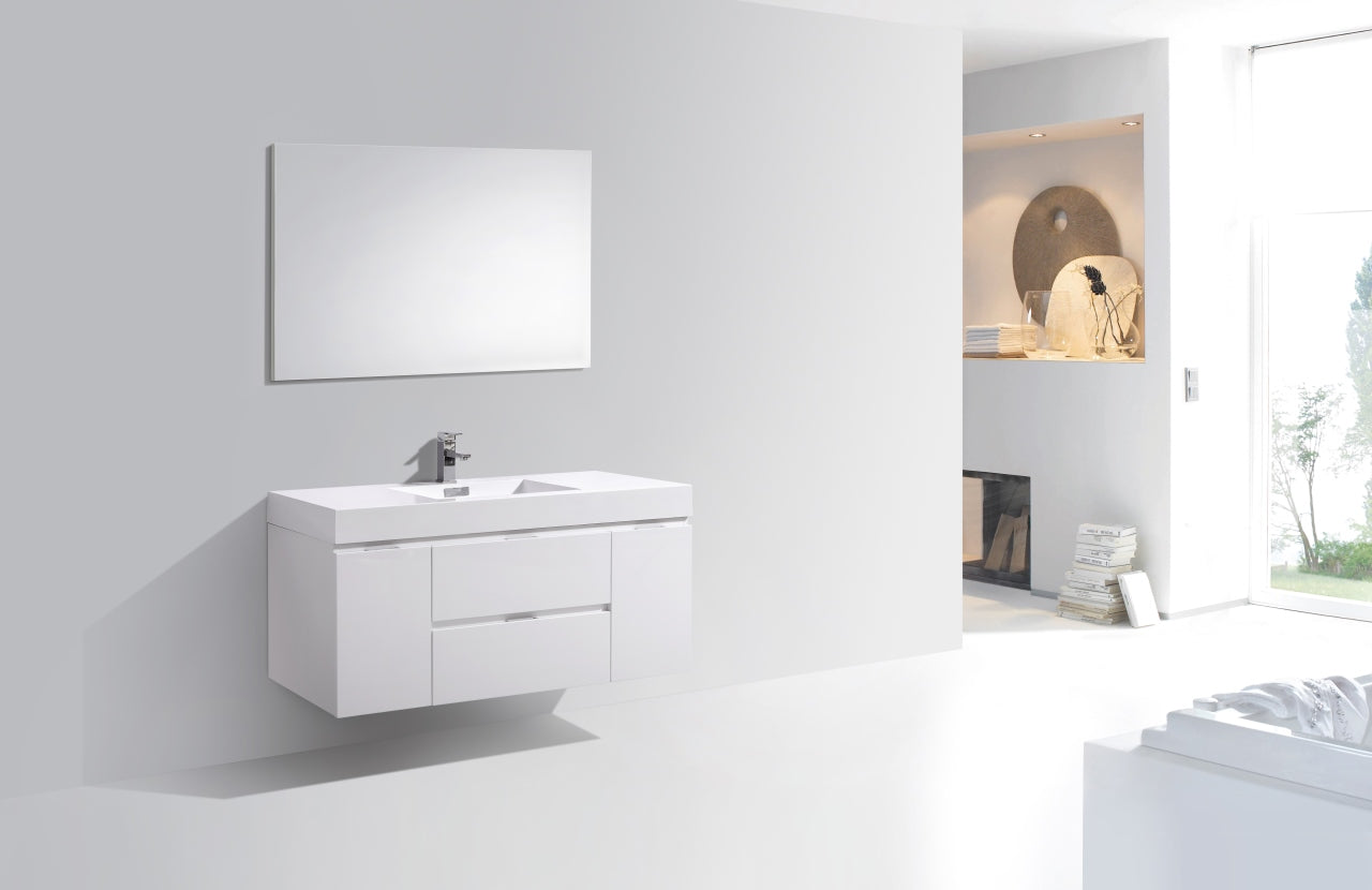 Glossy White Wall Mount Bathroom Vanity with Storage