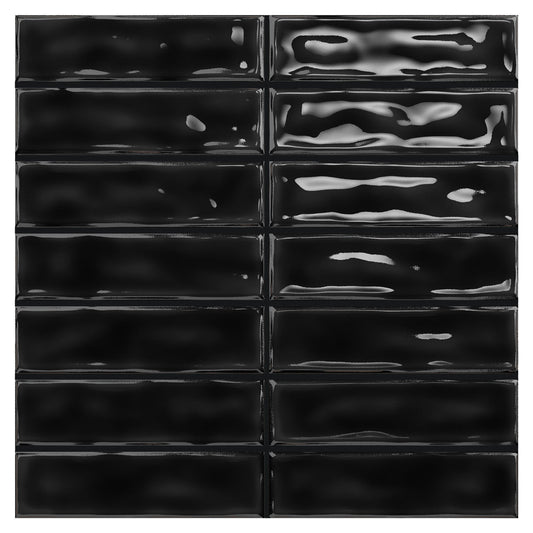 Midnight Black Textured Ceramic Wall Tile by Spanish Lineas