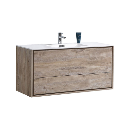 Modern Natural Wood Wall Mount Bathroom Vanity with Single Sink