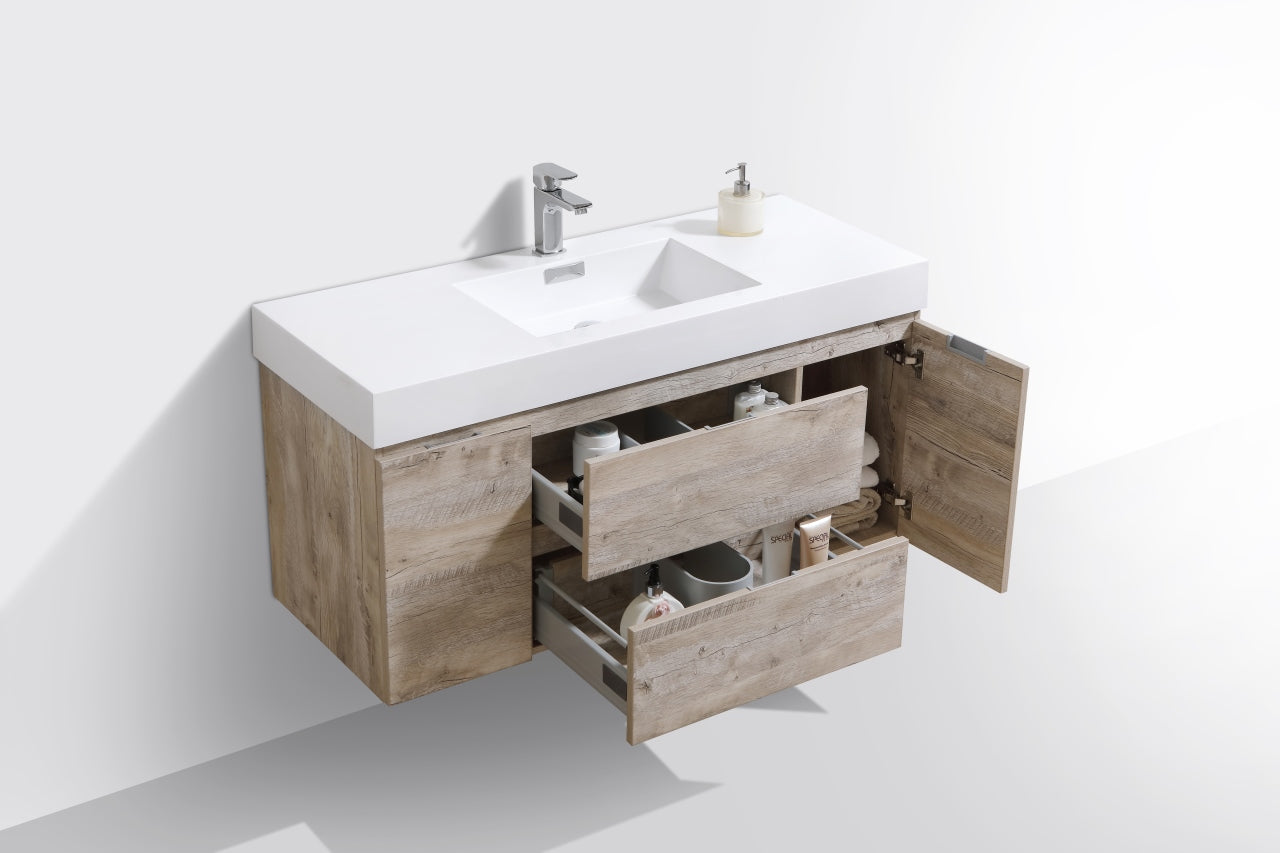 Natural Wood Wall Mount Bathroom Vanity for Small Spaces