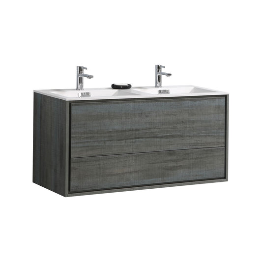 Sleek De Lusso Wall-Mounted Bathroom Vanity with Double Sinks in Ocean Gray