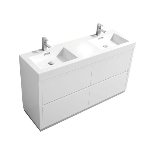 Sleek Glossy White Modern Bathroom Vanity with Double Sink